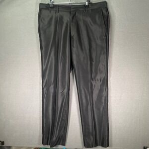 Vinci Dress Pants Mens 34R Black Sharkskin Pleated Formal Slacks‎ Classic